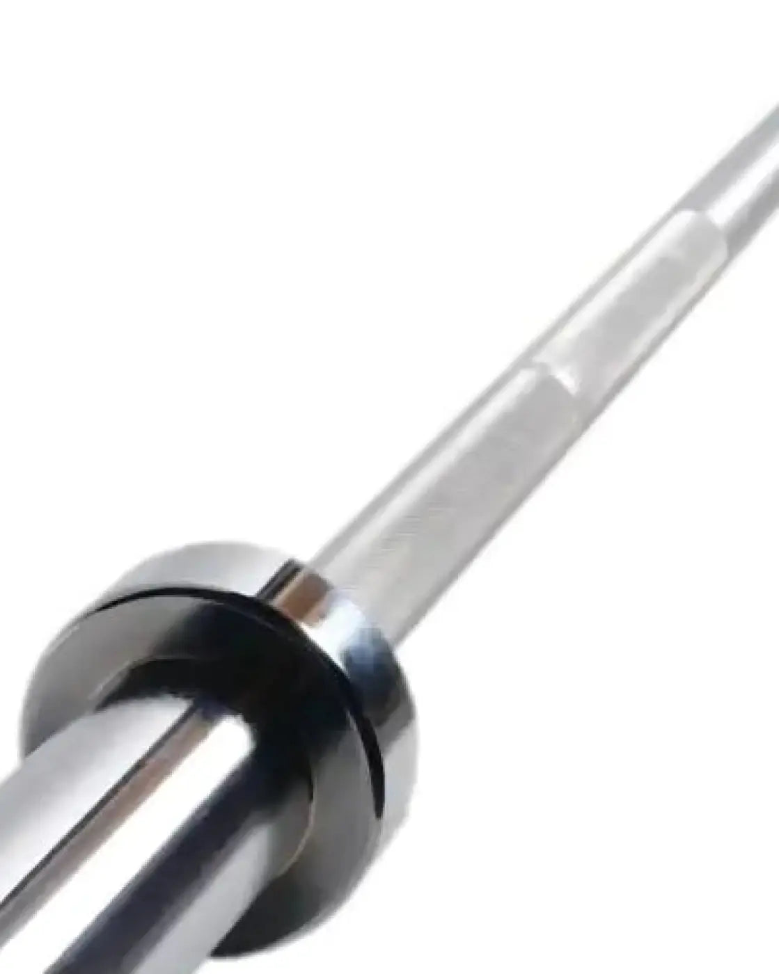 Silver metallic gym gear 6ft standard Olympic barbell with polished chrome finish and black rubber grip sleeves for home workout