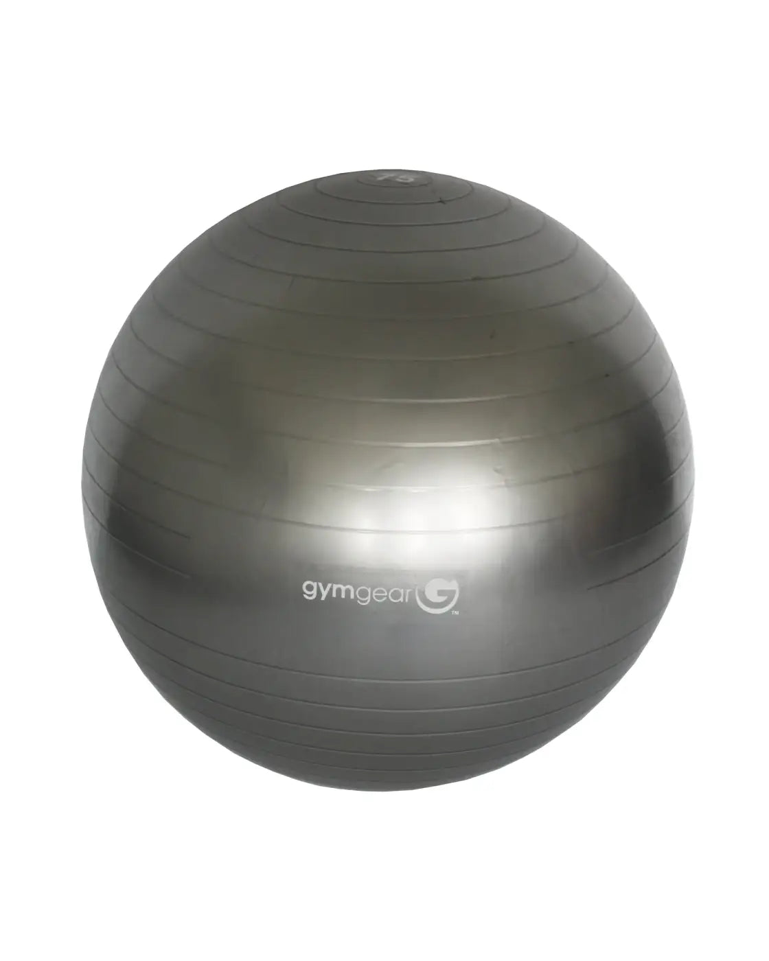 Gym Gear gym ball matte gray exercise ball with subtle horizontal ridges and glossy finish for home gym use