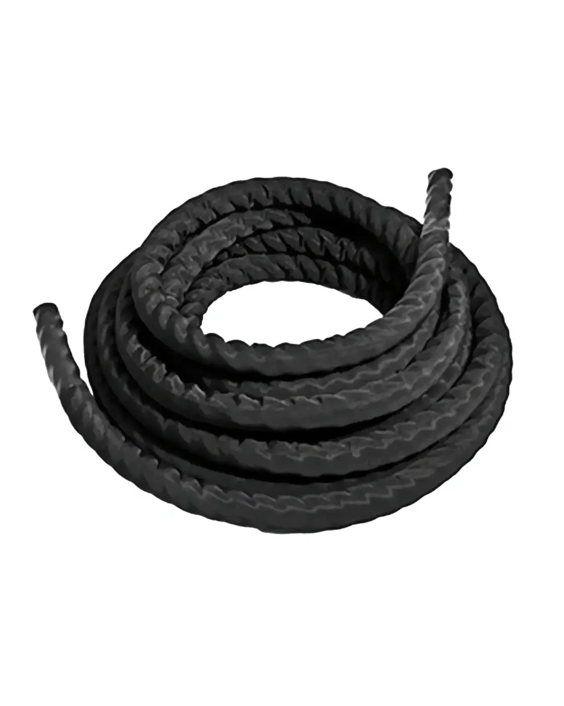 Black thickly braided gym gear battle rope coiled neatly for home gyms workout and strength training