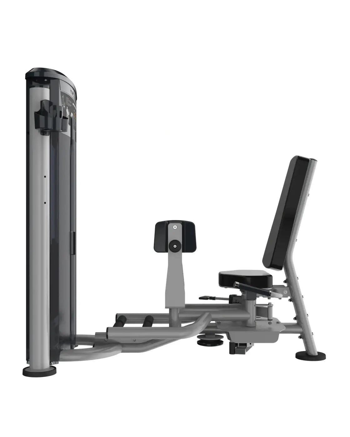 Silver and black sleek leg press machine from gym gear perform series for inner and outer thigh home fitness use