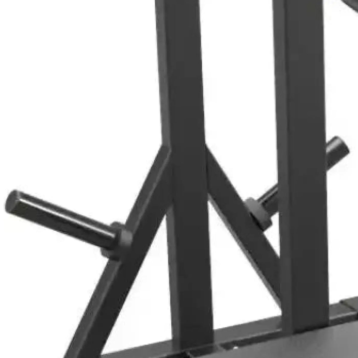 Gym Gear Pro plate loaded leverage squat calf raise black metal weight rack with sturdy vertical bars and horizontal handles