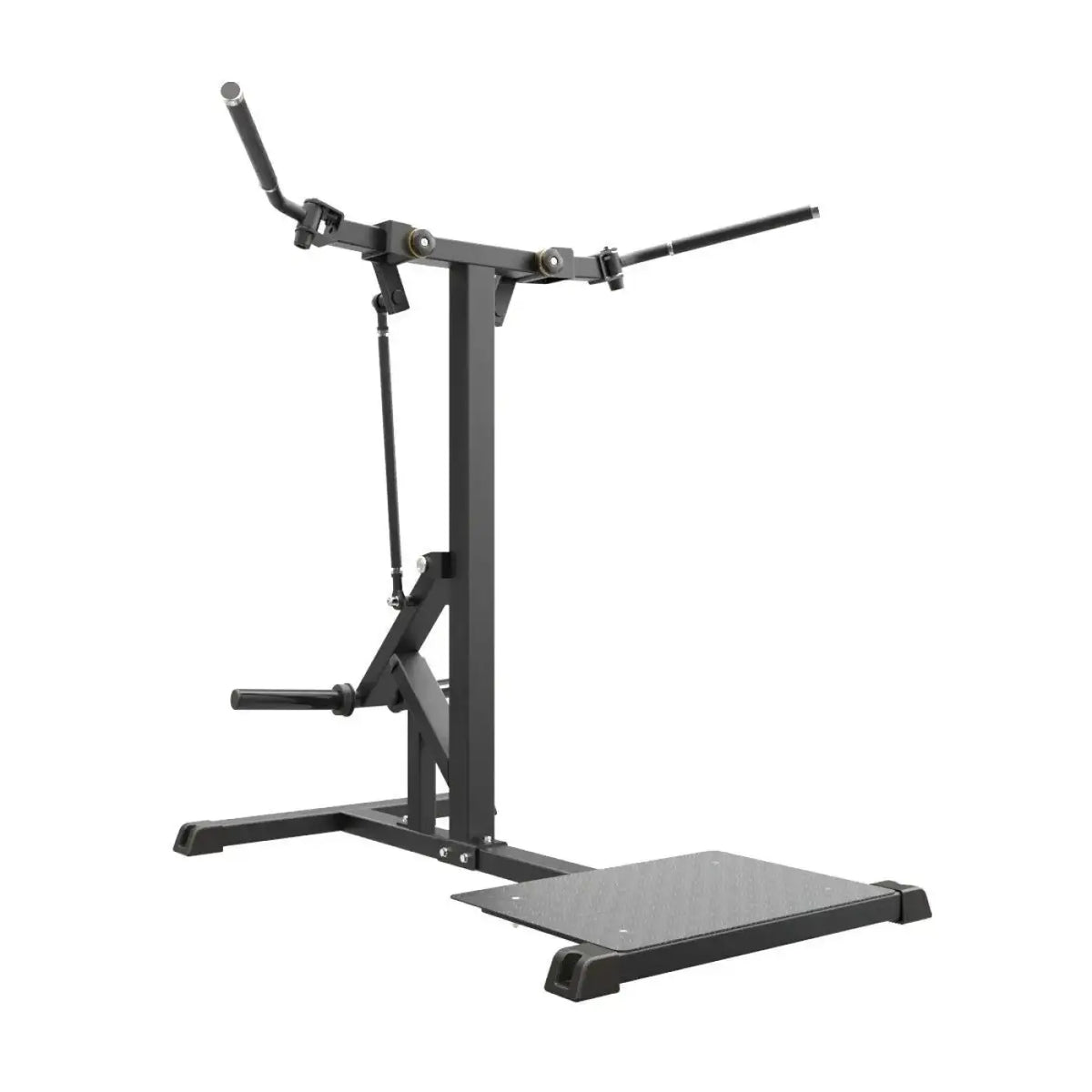 Black metal power rack with adjustable handles and platform base for gym gear pro plate loaded standing chest fly