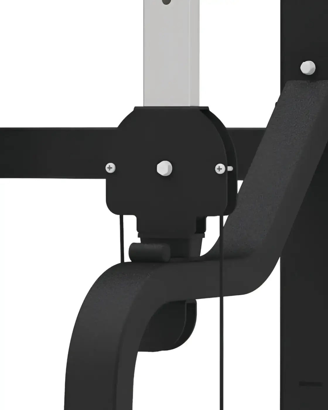 Black metal cable attachment with silver bolts and curved arm on gym gear pro series standing calf raise fitness machine uk delivery