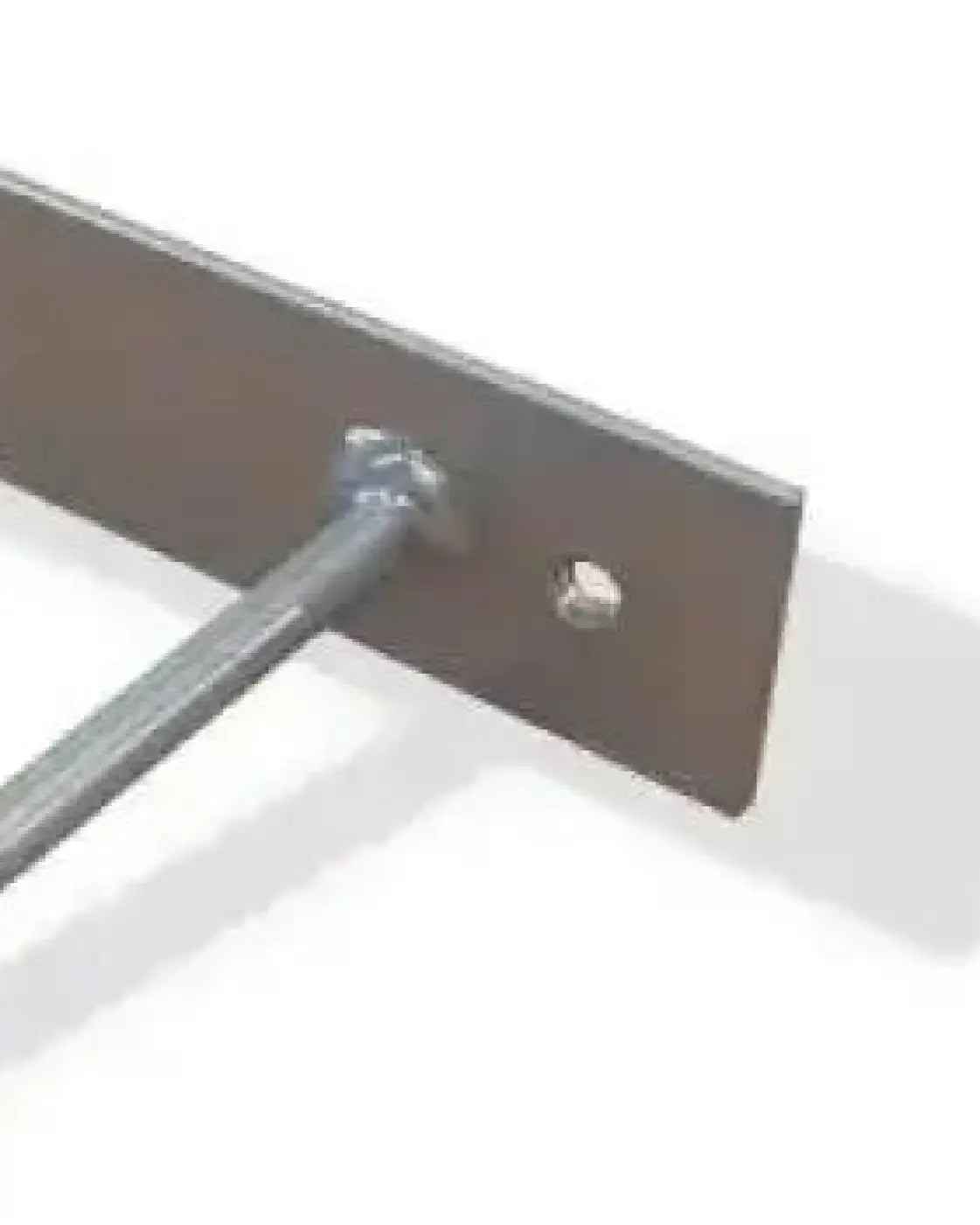 Dark brown metal gym gear sports mat hanger bracket with threaded rod and two silver screws for home gym use