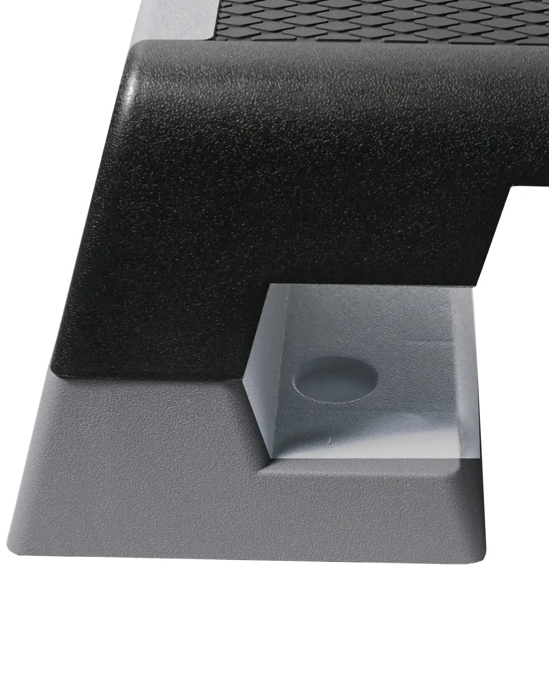 Black and gray textured gym gear studio aerobic step desk stand with mesh top surface for home gym use