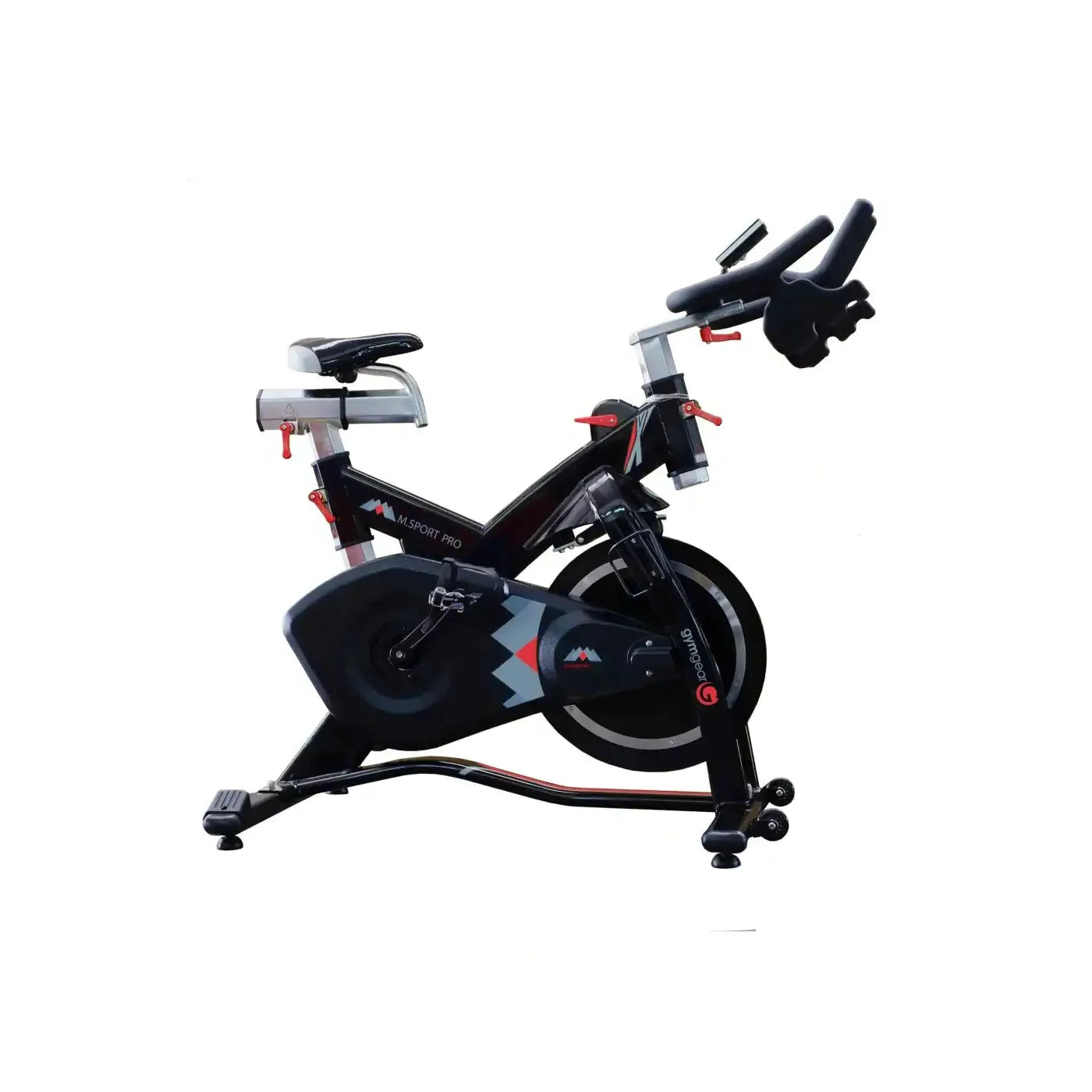 Black and red m-sport pro indoor exercise bike with sleek modern design for home gym use in the UK