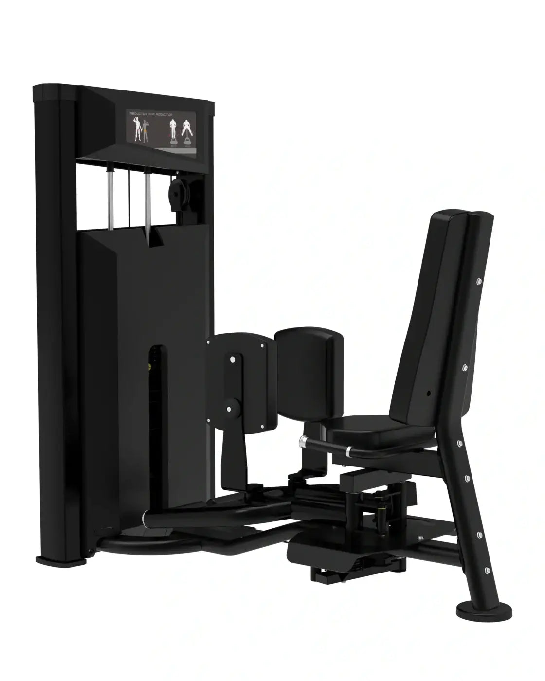 Black metal and plastic Platinum Series abductor adductor gym machine with adjustable seat padded backrest and digital display