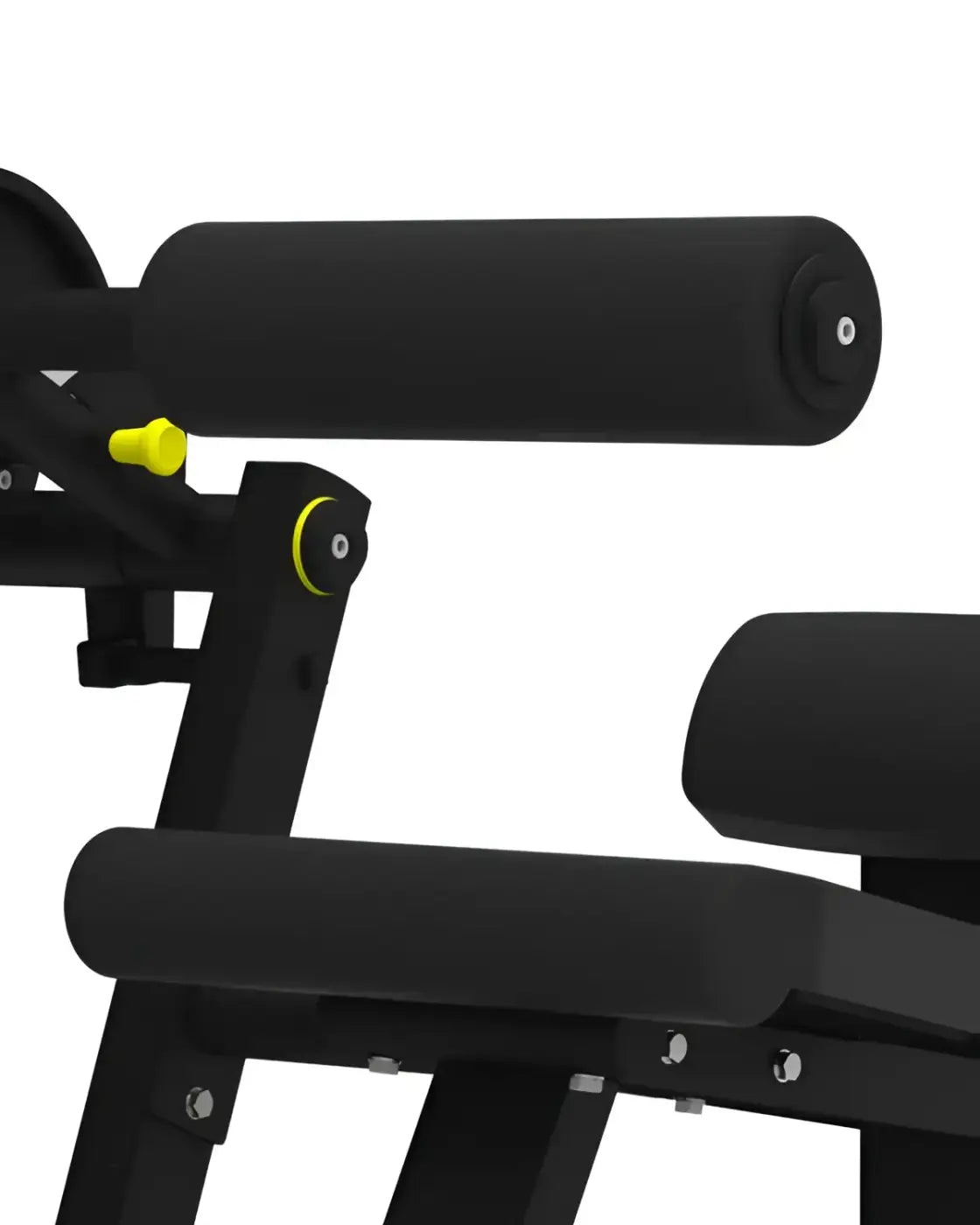 Pro series abdominal crunch fitness machine with a black padded roller and yellow adjustment knobs for home use