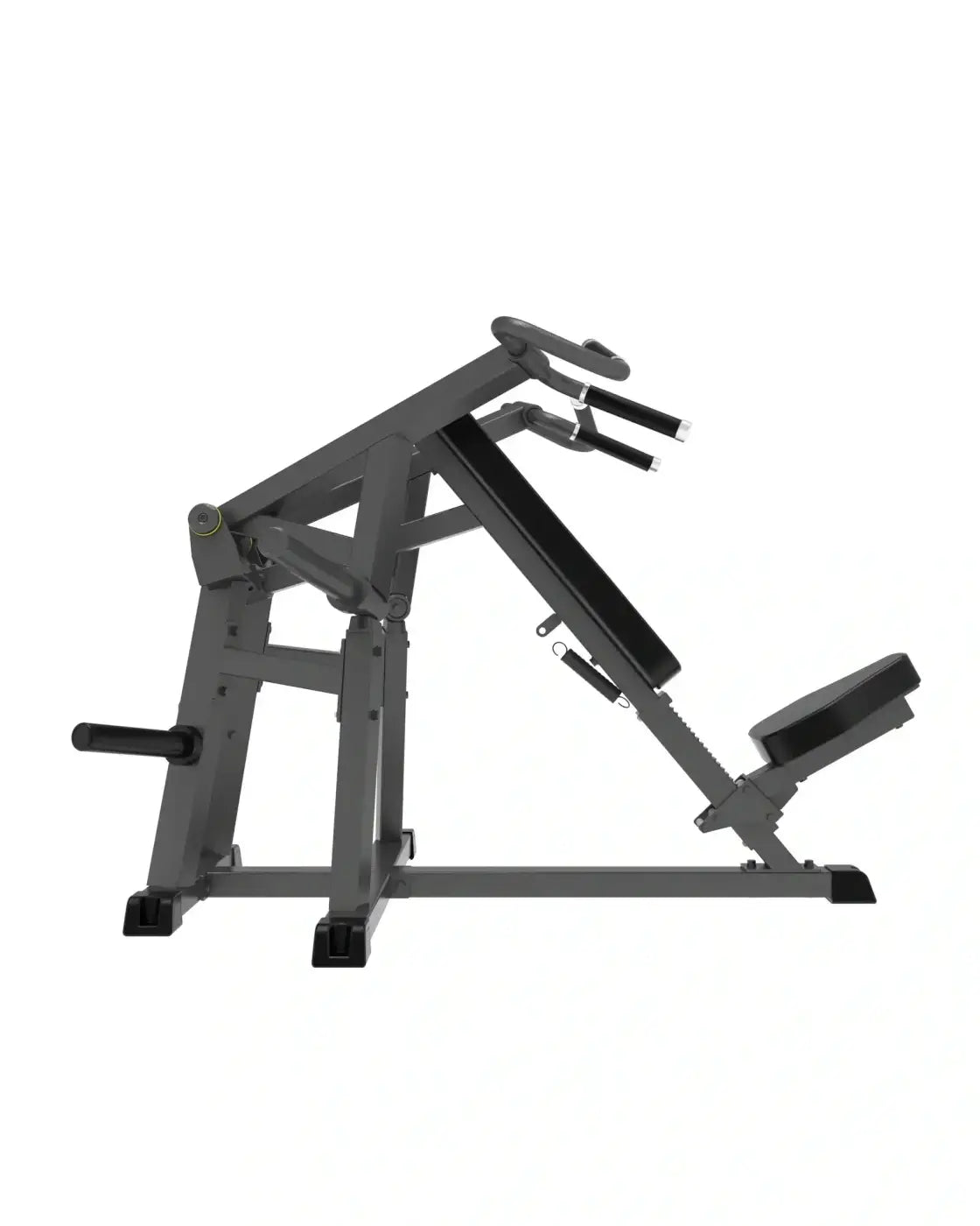 Black metal pro series plate loaded incline bench press machine with adjustable weight stack and padded seat for home workout