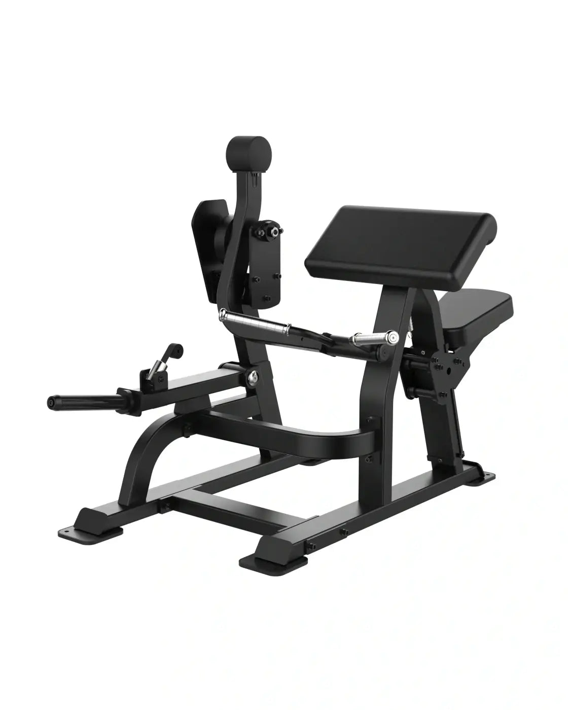 Black metal Sterling Series bicep curl machine with padded seat and backrest for home training