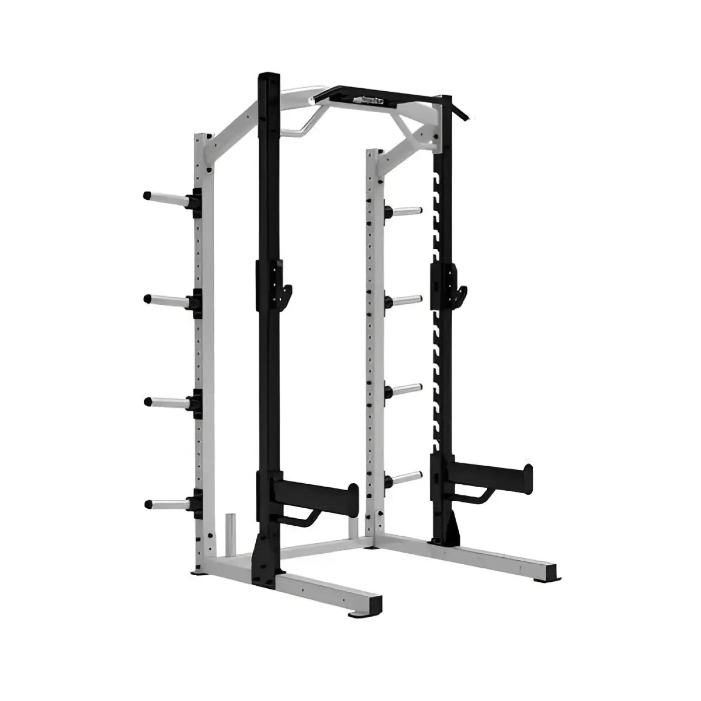 Sterling Series elite half rack home use in black and silver with adjustable horizontal bars and safety features