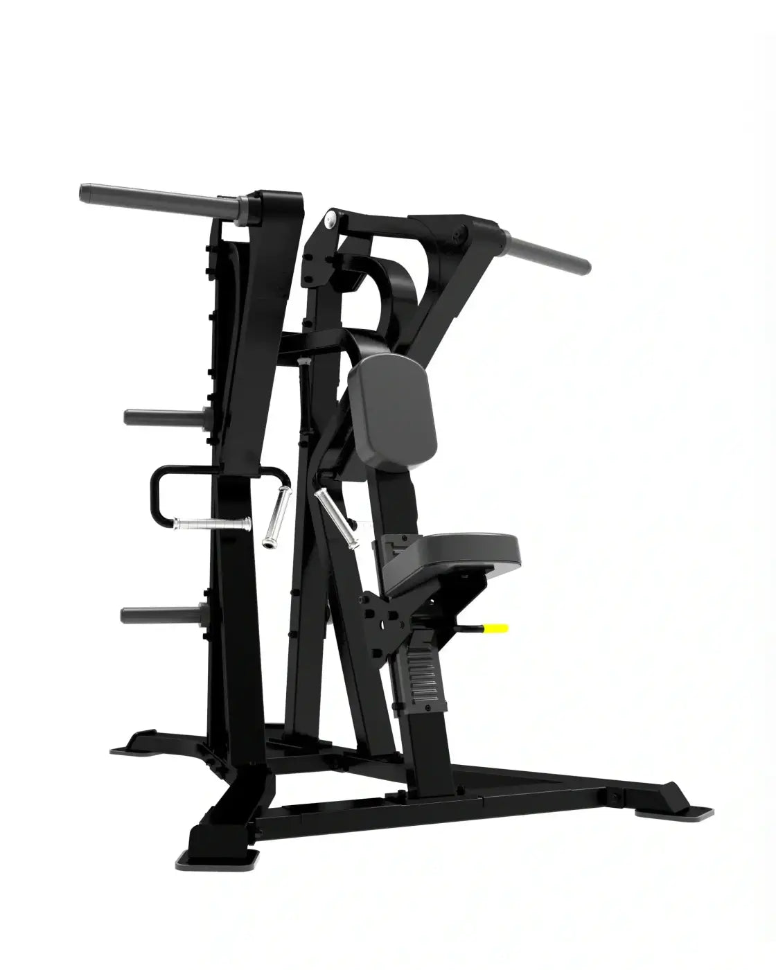 Black metal Sterling Series low row cable crossover machine with padded seat and backrest for home use