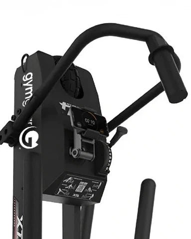 Black XT4 Power Sled with weight horn and adjustable handles for home fitness push-pull training, front view