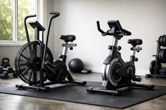 Black stationary exercise bike with silver accents and sleek modern design for home gym use in air bike vs exercise bike article