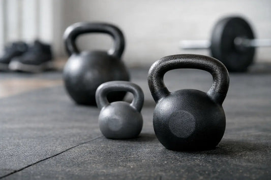 Black cast iron kettlebells with textured handles and rounded heads ideal for beginners choosing best kettlebell weight