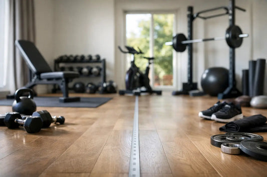 Black kettlebell with smooth rounded handle and textured grip illustrating space needed for a home gym setup.