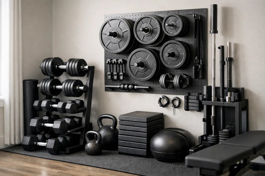 Black textured weight plate with central hole for barbell attachment ideal for small space weight storage