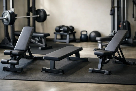 Black weight bench with adjustable backrest and padded seating ideal for home gym workouts
