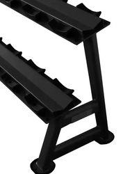 Black metal gym gear 12 pair 2 tier storage rack with notched slots for secure dumbbell storage uk delivery