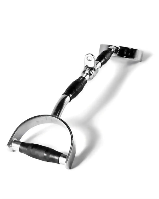 Chrome-finished 24 inch parallel grip lat pulldown bar with black rubber curved d-shaped handle for home fitness