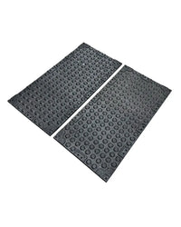 Black rubber 30mm premium turf tile with textured raised circular bumps and angular edges for home use