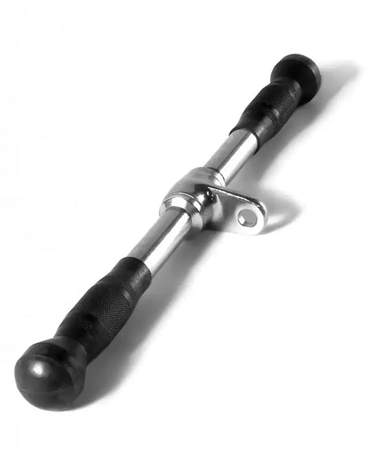 Black and silver 50cm cable crossover bar with textured grip handles for gym use uk delivery available