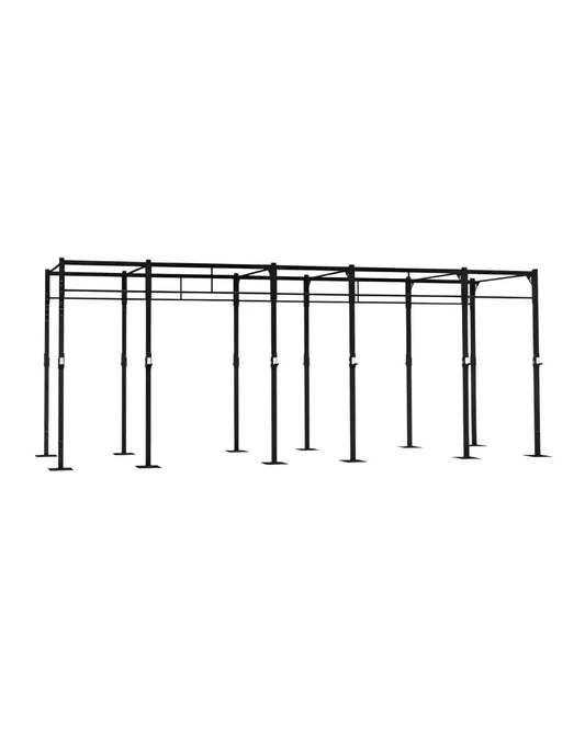 Black metal 6 station squat rig with adjustable height bars and sturdy base supports for functional training UK delivery