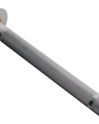 Silver textured grip handle with metallic finish and diamond plate pattern on 6ft olympic aluminium technique bar