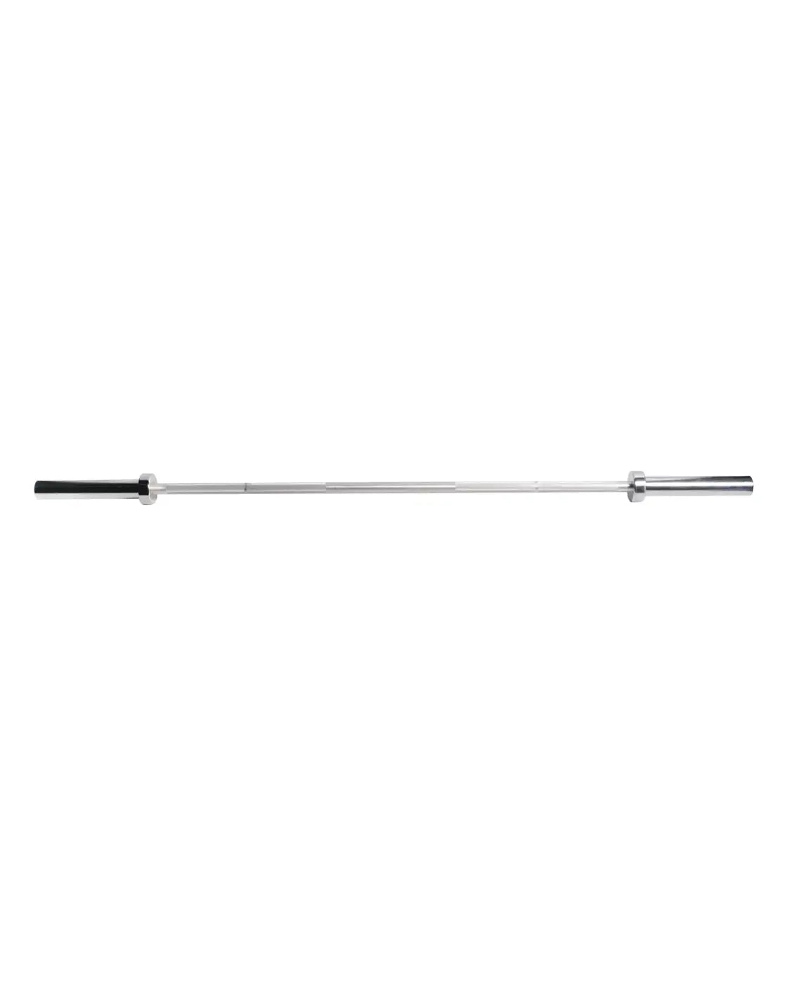 6ft Olympic aluminium technique bar with silver finish black rubber grip and chrome sleeve for home workout use