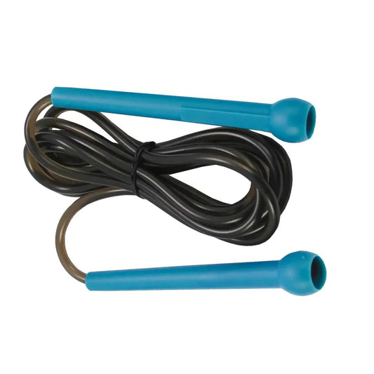 Blue-handled 9ft studio pro skipping rope with black cord designed for home workout use