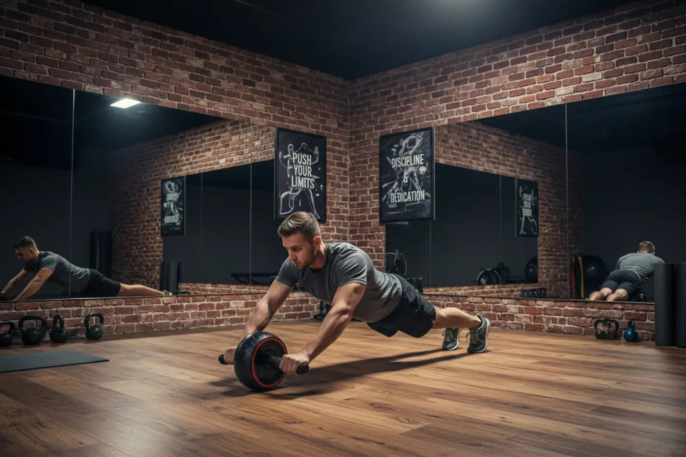 Ab Wheel Pro ab roller in black and red featuring textured grip handles designed for home gym workouts