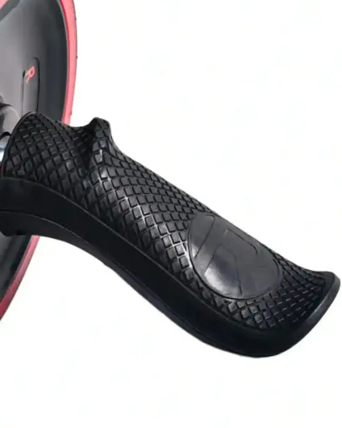 Ab wheel pro featuring a black textured grip handle with embossed logo designed for home gym workouts