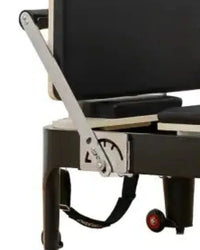Black aluminium waffle iron with silver lever and chrome accents suitable for UK delivery Pilates reformer use