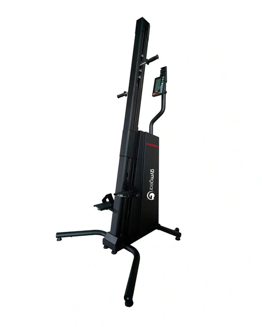 Black gymsculpt vertical exercise machine ascend 2.0 with digital display and adjustable resistance for home training
