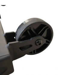 Black plastic caster wheel with central bolt and radial spoke design for Ascend 2.0 home training equipment