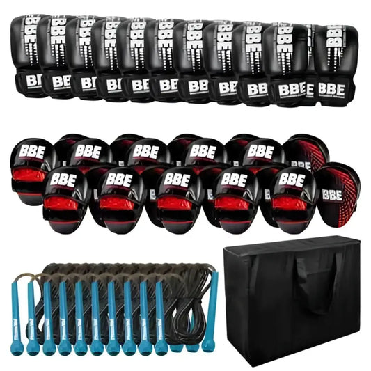 BBE bag mitt boxing gloves in black with white lettering and red padding accents for UK delivery 10 pack kit