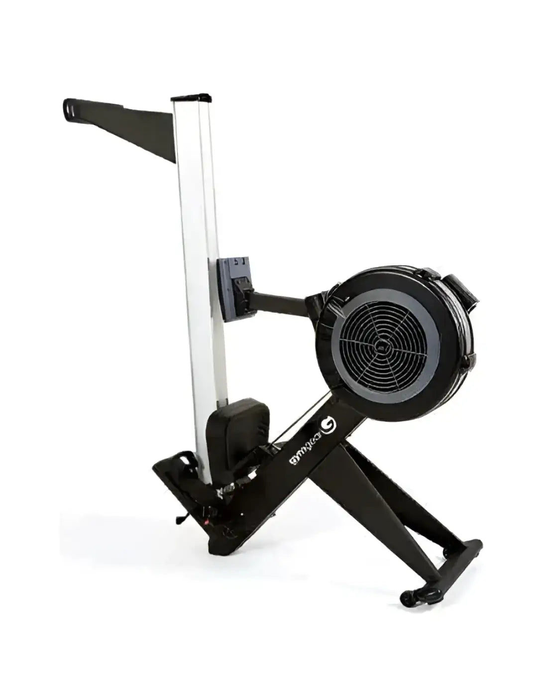 Black and silver blade 2.0 rower with circular flywheel, sturdy frame, and adjustable seat for home training