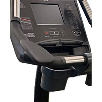 Black c98s sport upright bike console with digital screen keypad and silver-accented handlebars visible