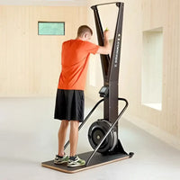Black Concept2 SkiErg cross-country ski trainer with digital display and large flywheel for home gym use