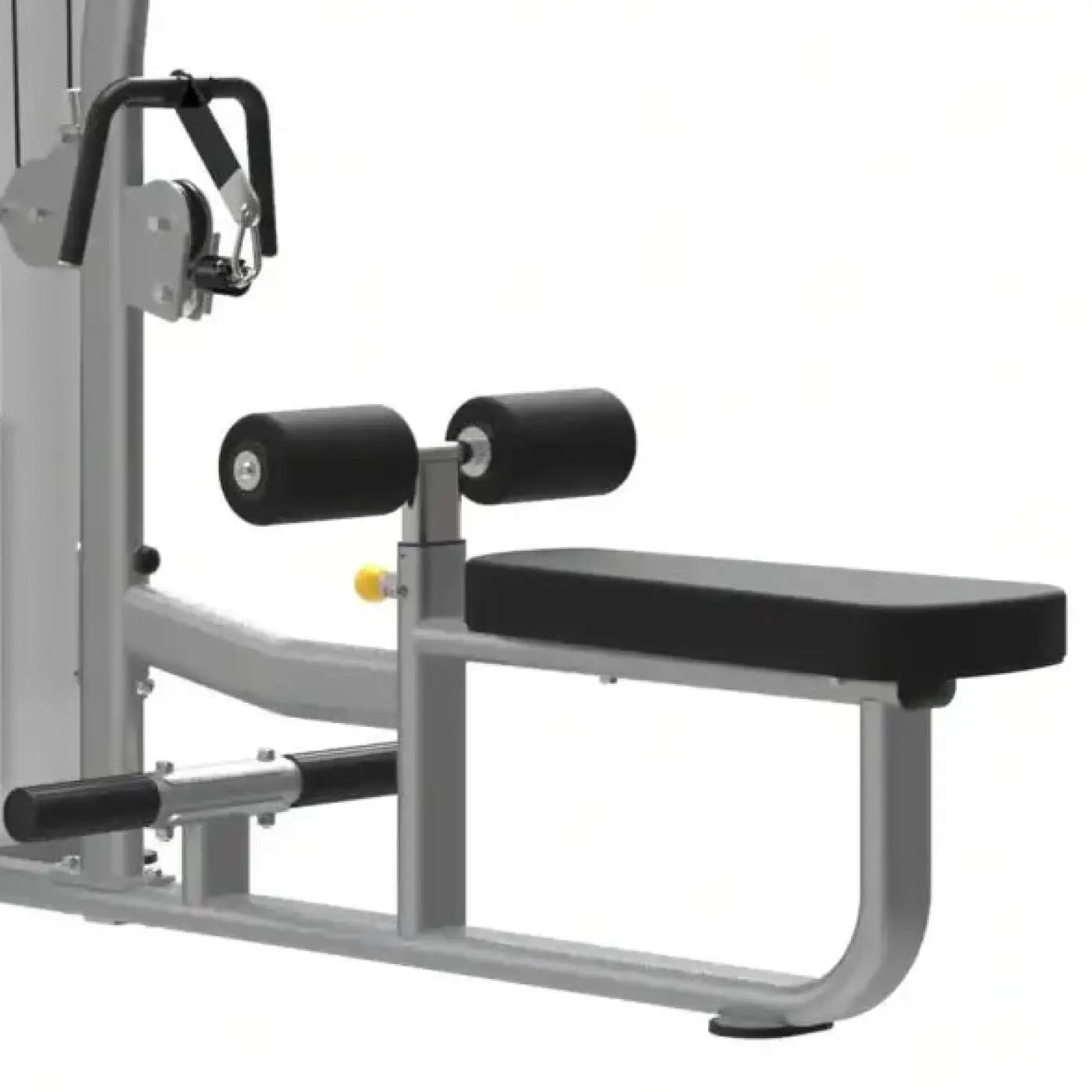 Gray metal dual series weight bench with black padded seat and adjustable roller pads for lower back exercises uk delivery