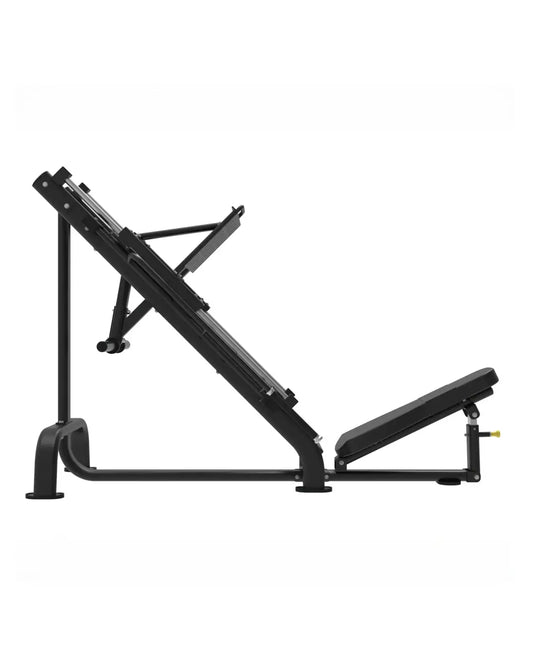 Black metal incline bench with adjustable backrest and padded seat for home gym elite series 45 degree leg press