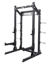 Elite series half rack black power rack with adjustable safety bars and weight plates for home workout
