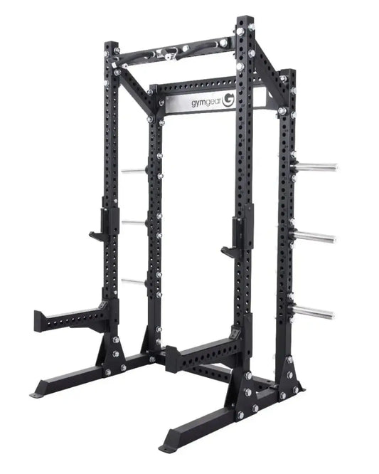 Elite series half rack black power rack with adjustable safety bars and weight plates for home workout