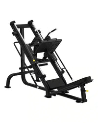 Black metal elite series leg press hack squat combo with adjustable weight plates and padded seating for uk delivery