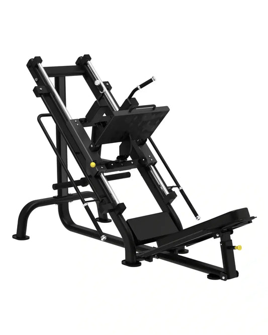 Black metal elite series leg press hack squat combo with adjustable weight plates and padded seating for uk delivery