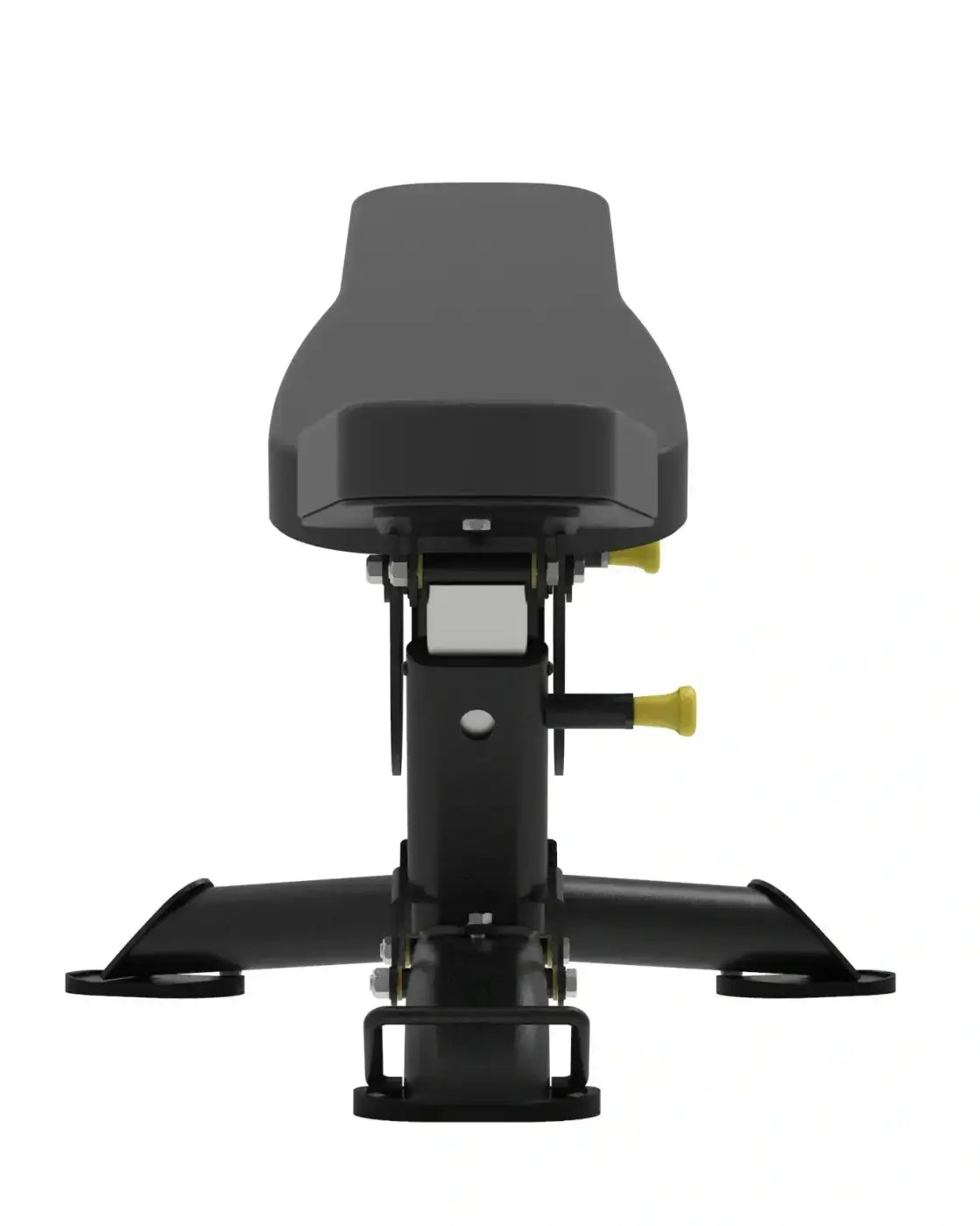 Elite series multi adjustable bench in black with yellow adjustment knobs designed for home use and durability
