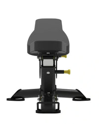 Elite series multi adjustable bench in black with yellow adjustment knobs designed for home use and durability