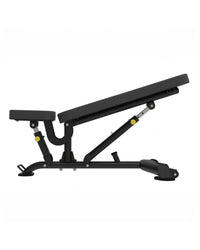 Elite Series multi adjustable bench black with yellow accent bolts and padded seat built for home use