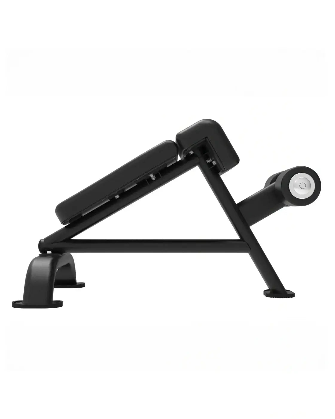 Black adjustable incline elite series roman chair with padded seat backrest metal frame and integrated foot roller for home gym