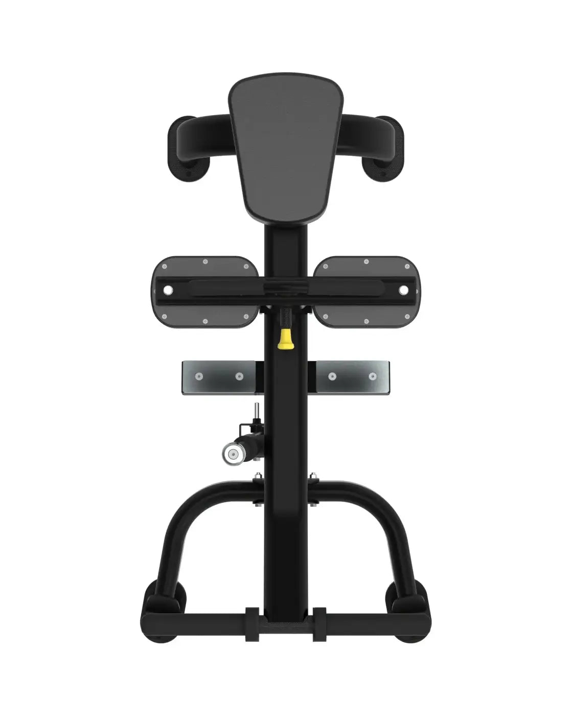 Black adjustable metal frame back extension bench with padded headrest for home gym seated calf raise elite series
